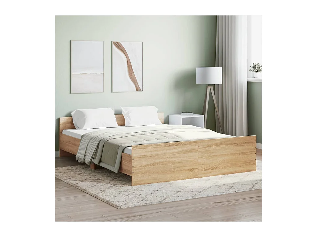 Cadre de lit tête de lit et pied de lit chêne sonoma 160x200 cm