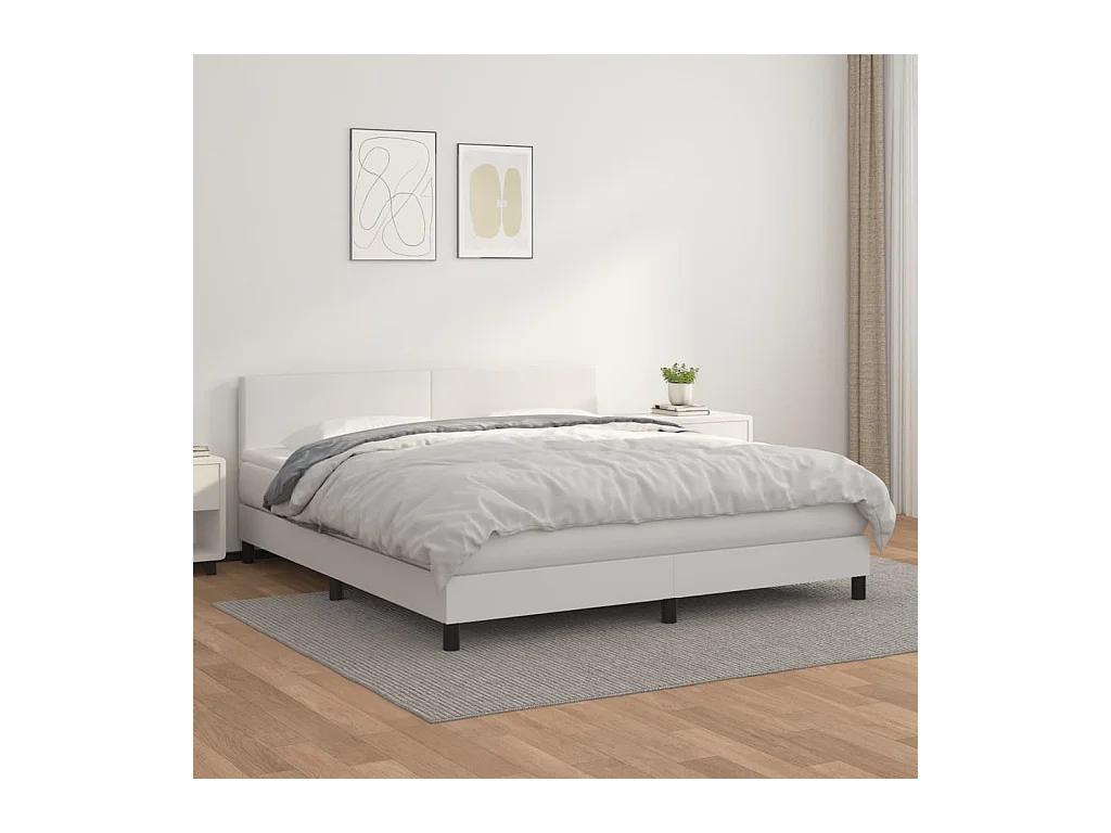 Lit à sommier tapissier avec matelas Blanc 180x200cm Similicuir