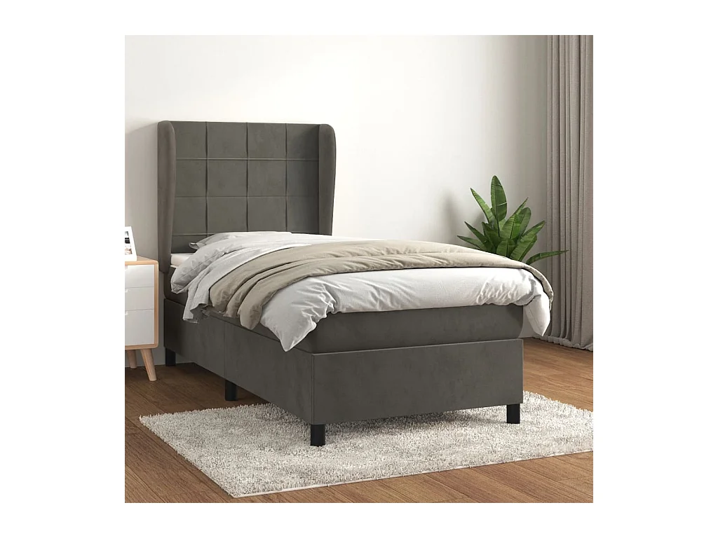 Boxspring met matras fluweel donkergrijs 90x190 cm