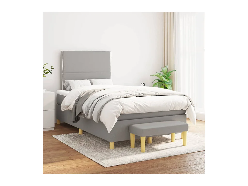 Cama box spring con colchón tela gris claro 120x200 cm