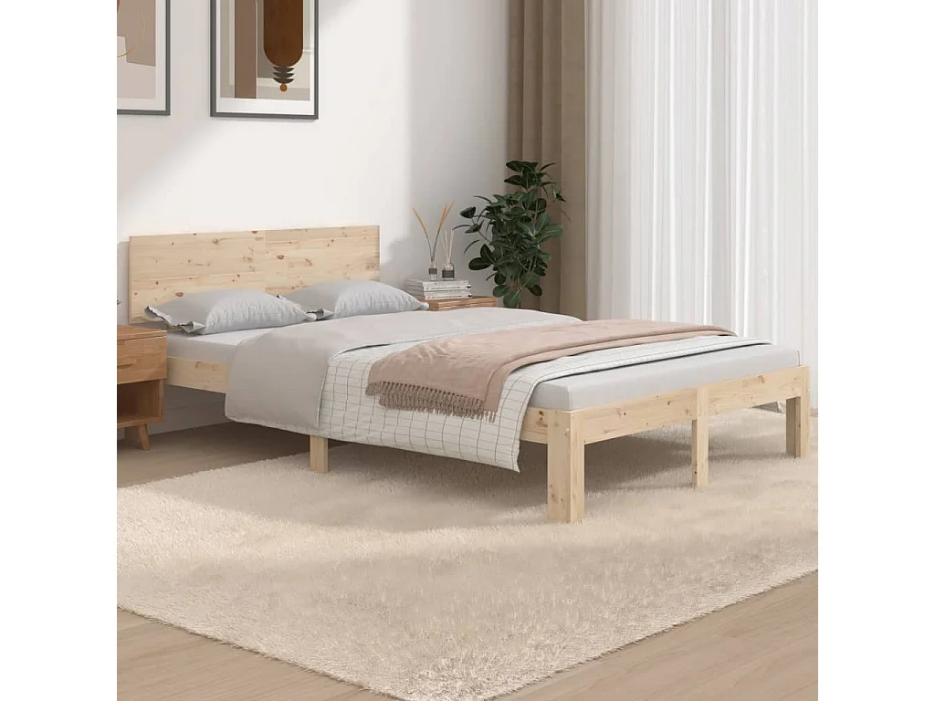 Estructura de cama doble pequeña madera maciza 120x190 cm