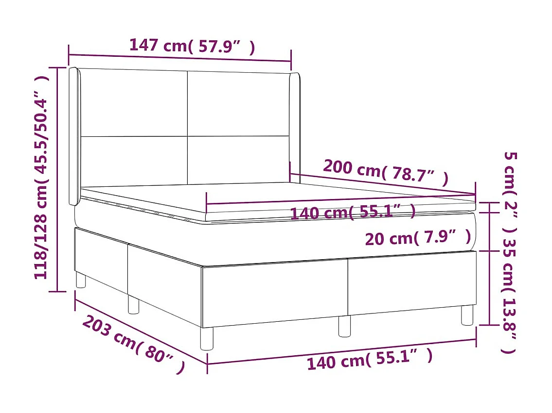 Lit à sommier tapissier avec matelas Taupe 140x200 cm Tissu