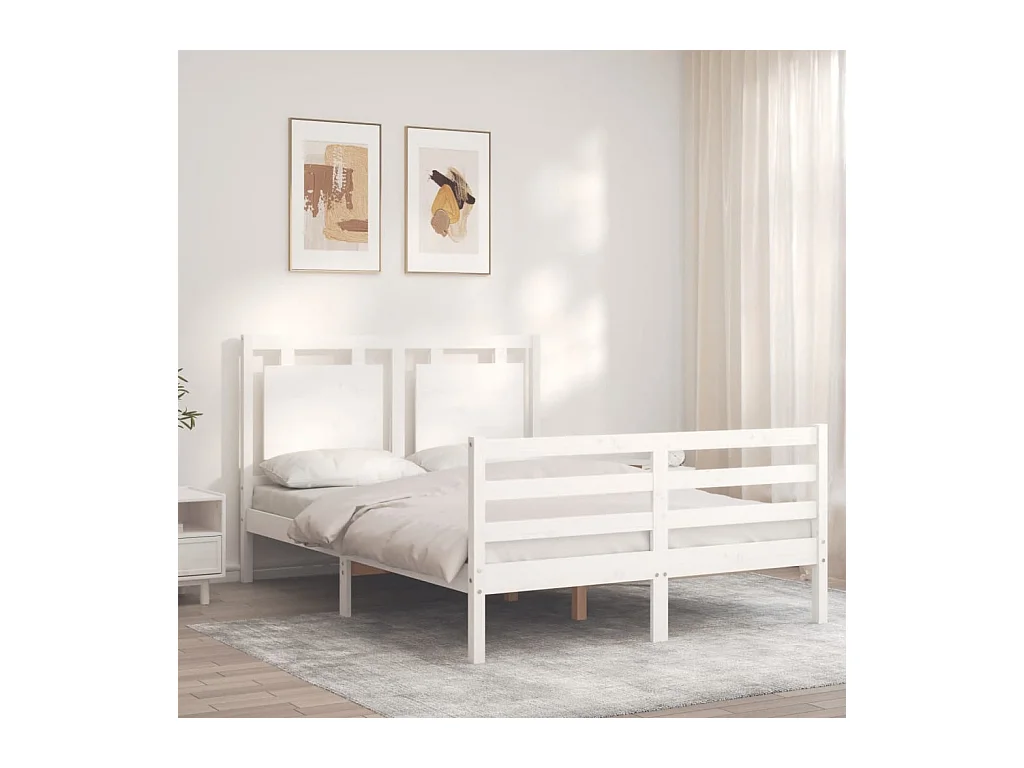 Bedframe met hoofdbord massief hout wit