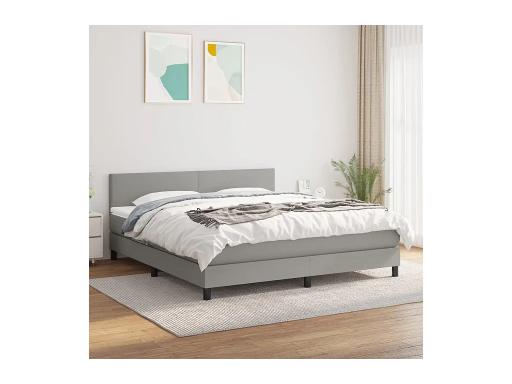 Lit à sommier tapissier avec matelas Gris clair 180x200cm Tissu
