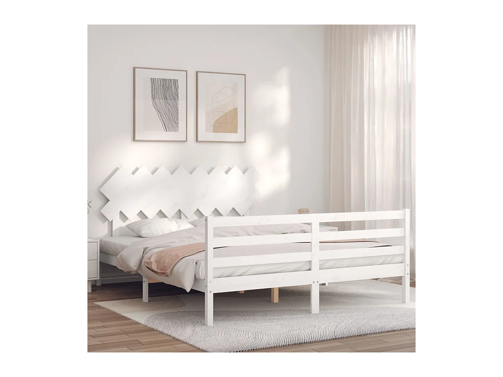 Estructura de cama con cabecero madera maciza blanco 160x200 cm