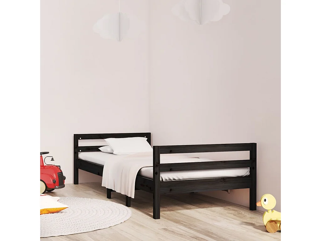 Cadre de lit Noir 90x200 cm Bois de pin massif