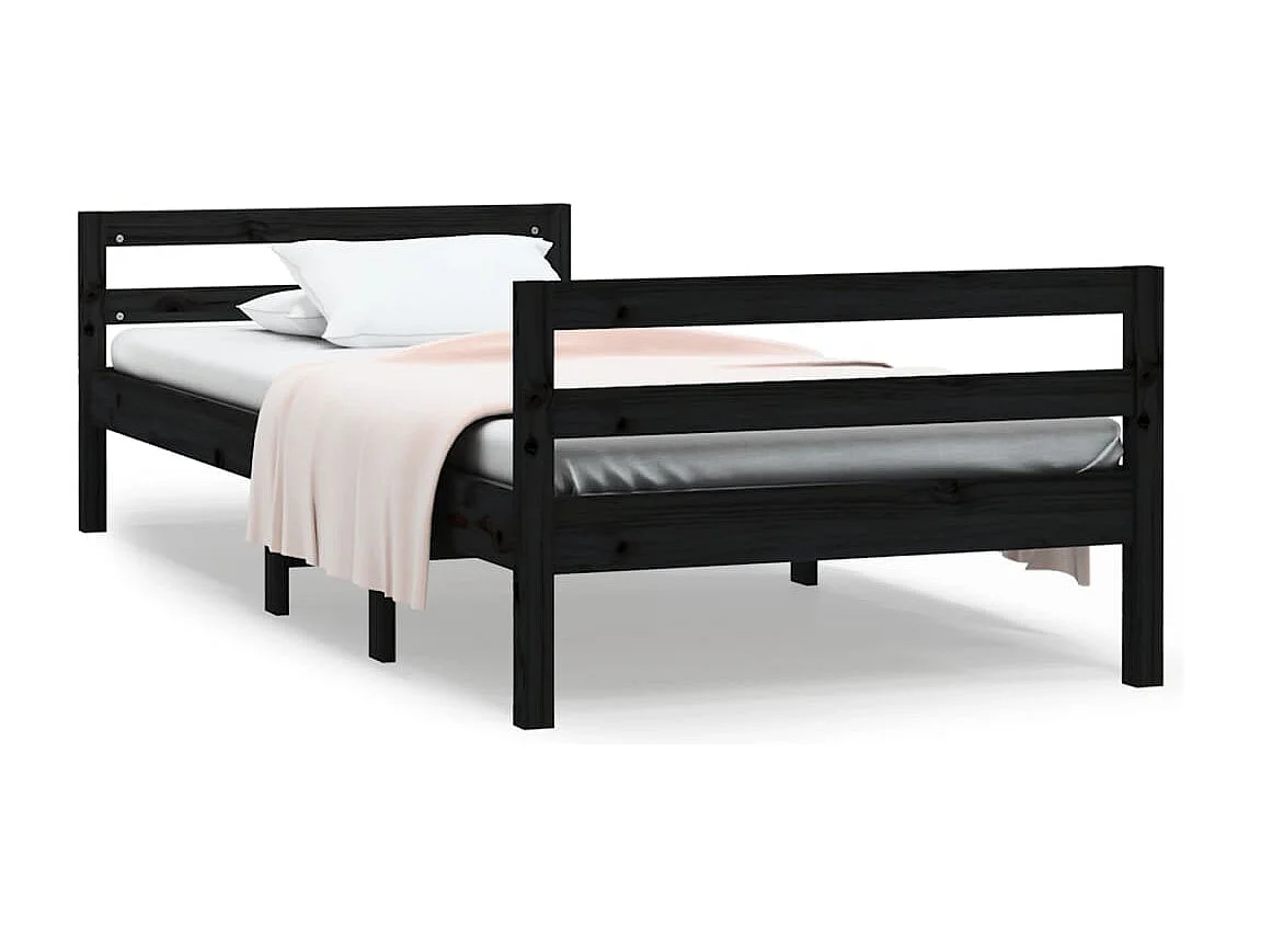 Cadre de lit Noir 90x200 cm Bois de pin massif