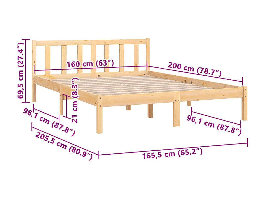 Estrutura de cama em pinho maciço 160x200 cm