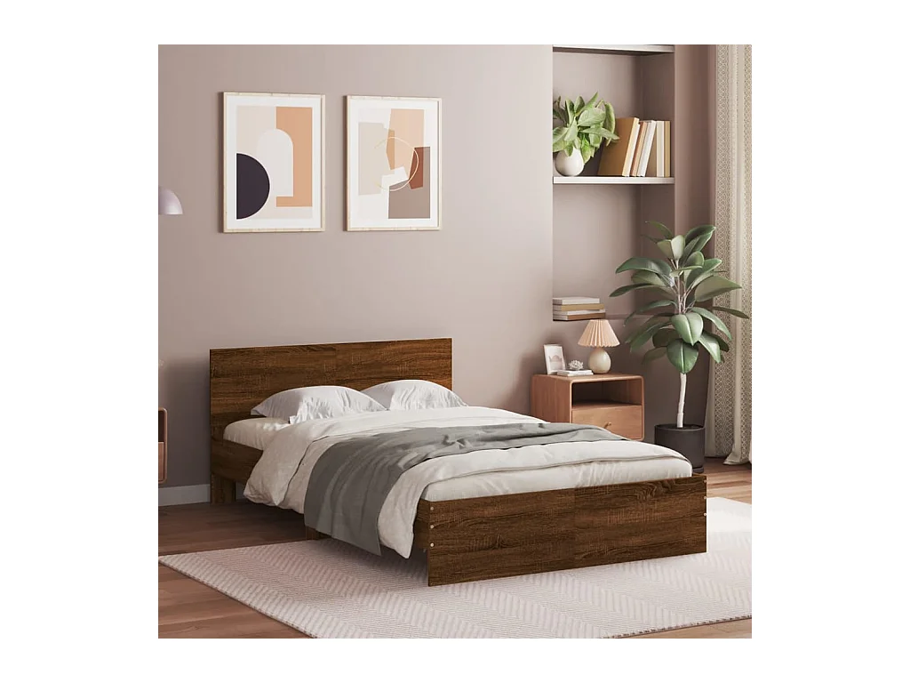 Cadre de lit avec tête de lit chêne marron 120x190 cm