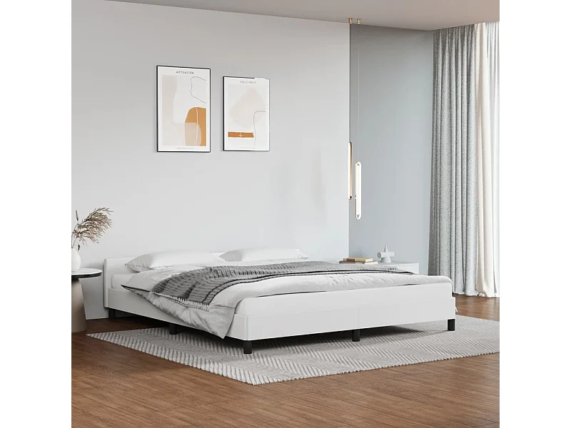 Estrutura cama c/ cabeceira 180x200 cm couro artificial branco