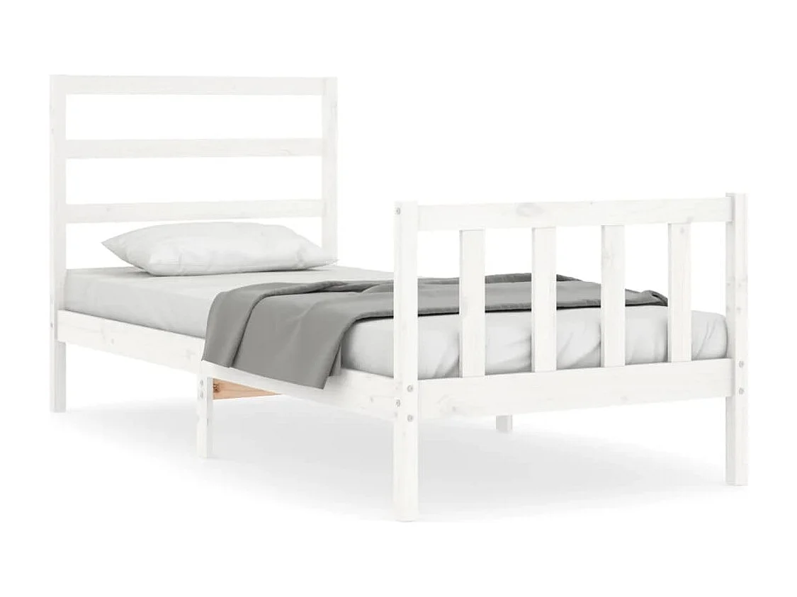 Estrutura cama de solteiro c/ cabeceira madeira maciça branco