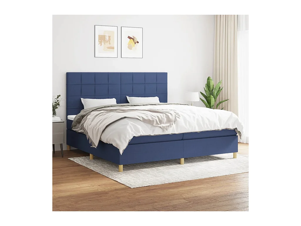 Lit à sommier tapissier avec matelas Bleu 200x200 cm Tissu