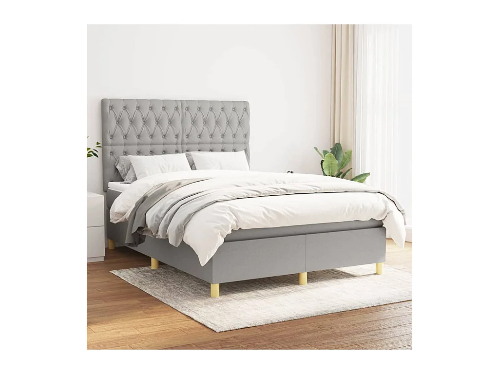 Lit à sommier tapissier avec matelas Gris clair 140x190cm Tissu