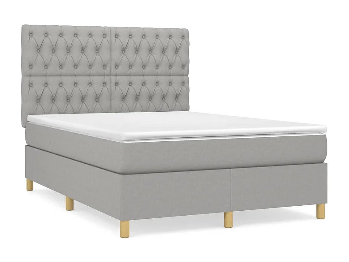 Cama box spring con colchón tela gris claro 140x190 cm