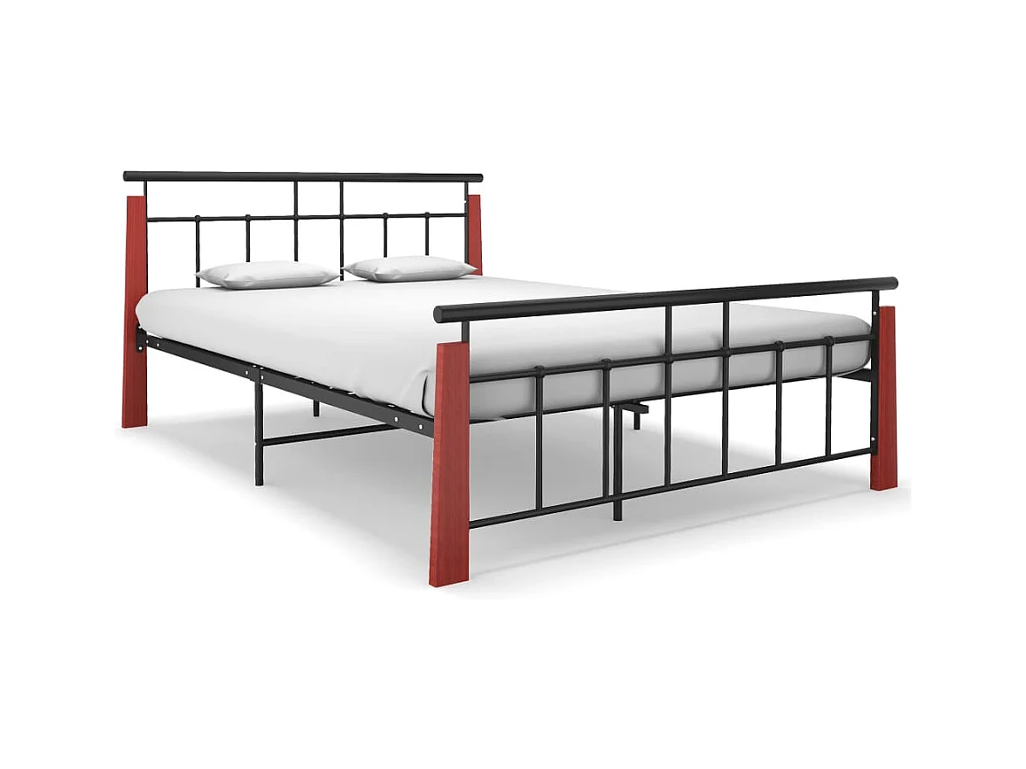 Bedframe metaal en massief eikenhout 140x200 cm