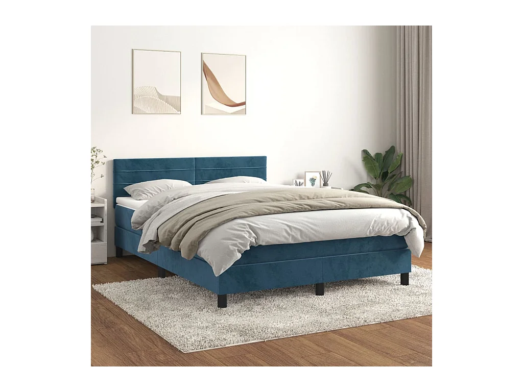 Boxspring met matras fluweel donkerblauw 140x200 cm