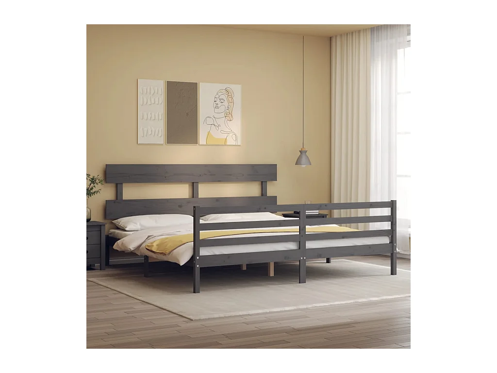 Estructura de cama con cabecero madera maciza gris 200x200 cm