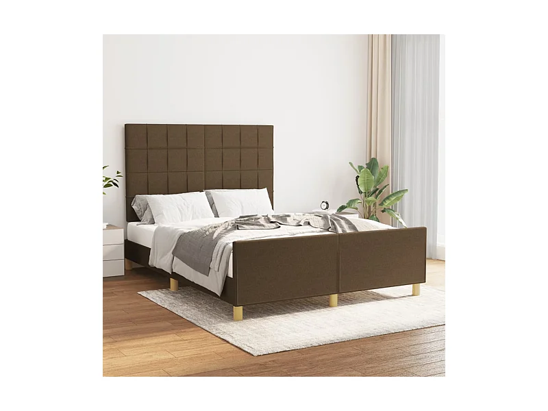Cadre de lit avec tête de lit Marron foncé 140x190 cm Tissu