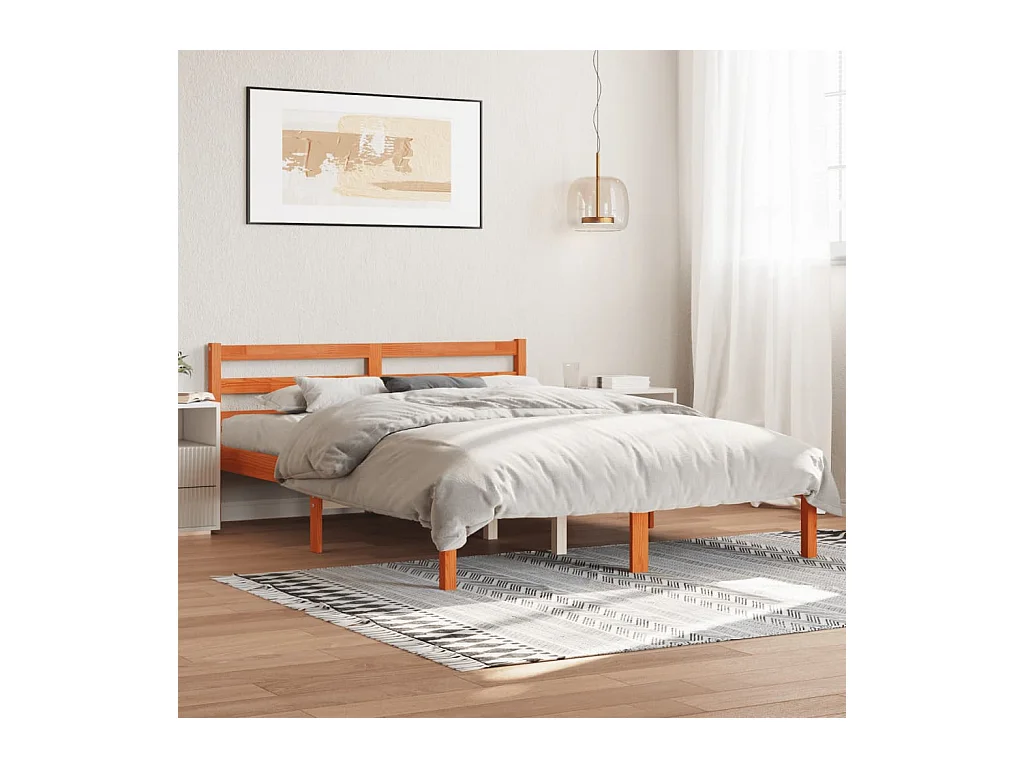 Estructura de cama madera maciza pino marrón cera 140x190 cm