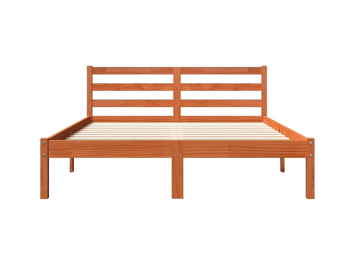 Estructura de cama madera maciza pino marrón cera 140x190 cm