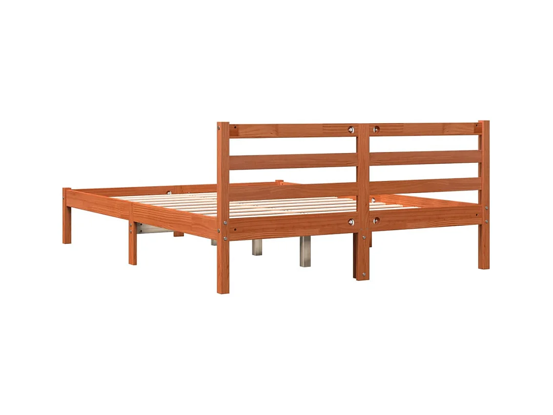 Estructura de cama madera maciza pino marrón cera 140x190 cm