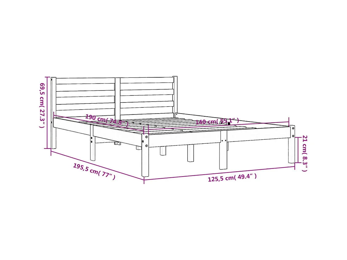 Estructura de cama madera maciza pino marrón cera 140x190 cm