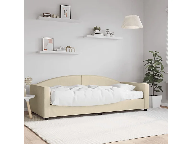 Sofá cama con colchón tela crema 90x200 cm