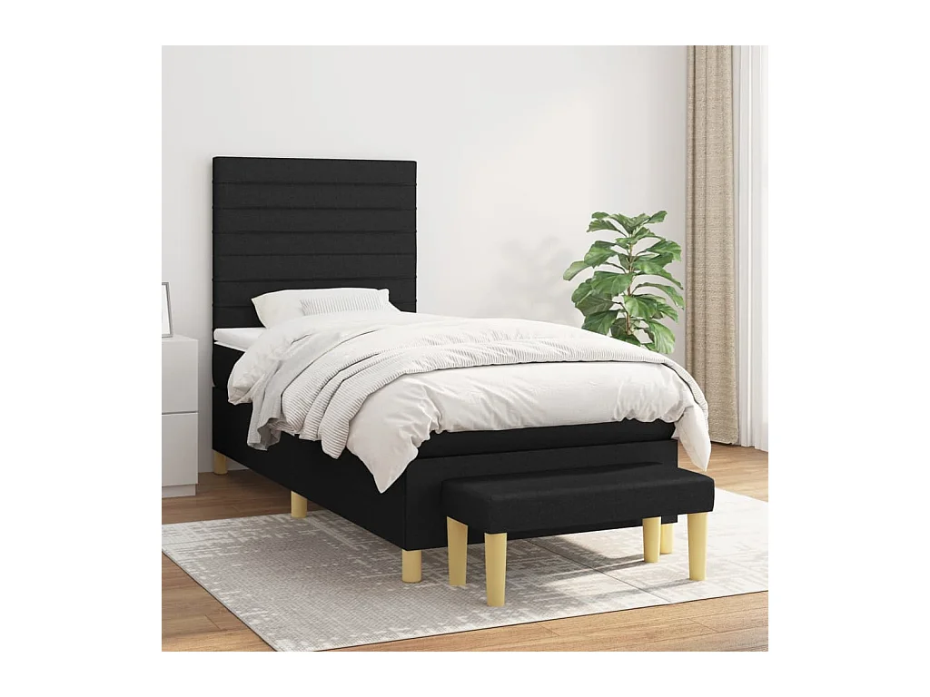 Cama box spring con colchón tela negro 90x200 cm