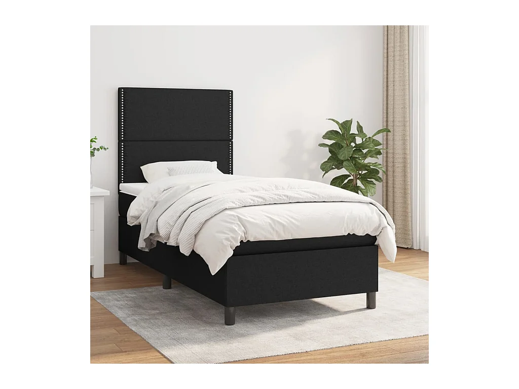 Lit à sommier tapissier avec matelas Noir 100x200 cm Tissu