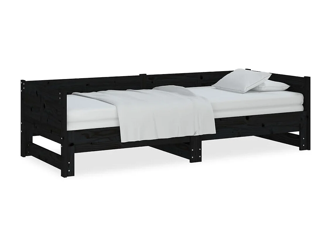 Lit coulissant Noir Bois de pin solide 2x(90x190) cm