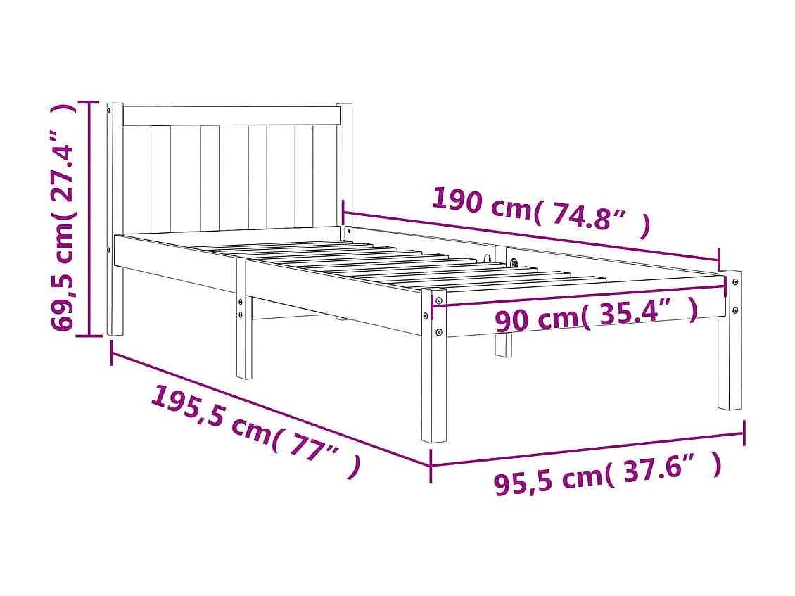 Estructura de cama madera maciza de pino marrón cera 90x190 cm
