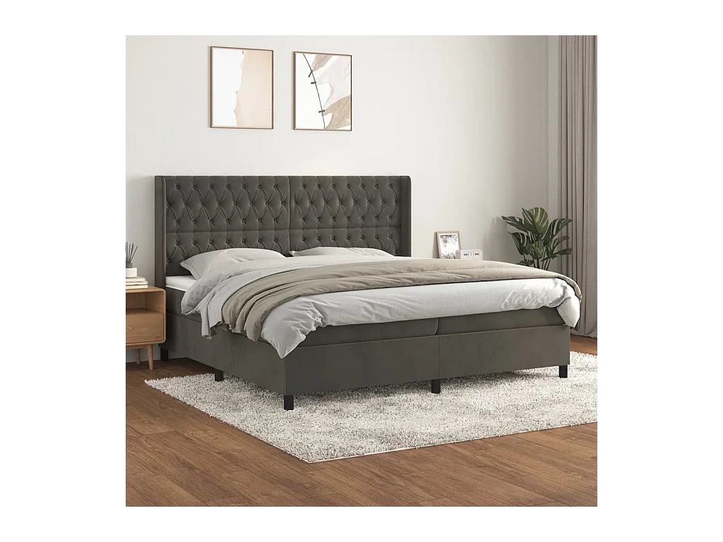Boxspring met matras fluweel donkergrijs 200x200 cm