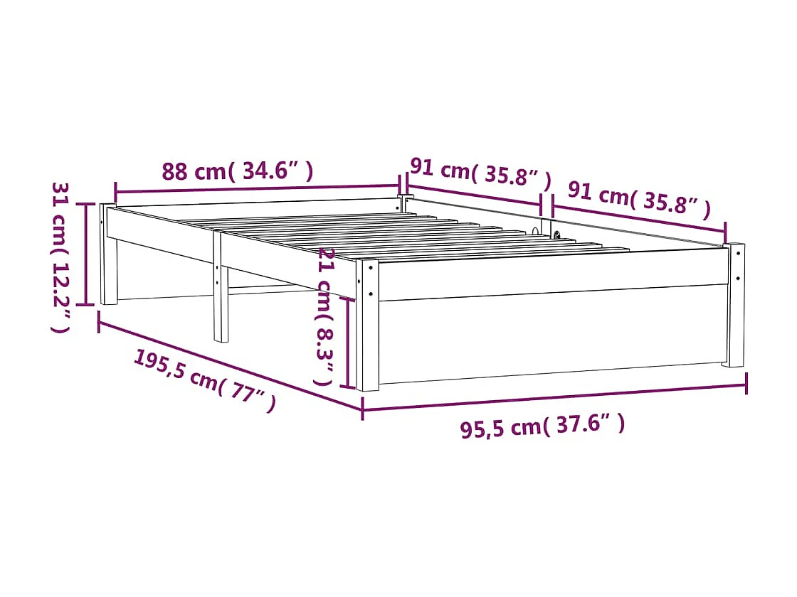 Estrutura de cama solteiro 90x190 cm madeira maciça