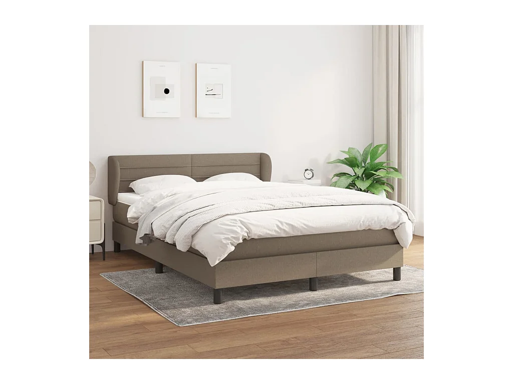 Cama box spring con colchón tela gris taupe 140x200 cm