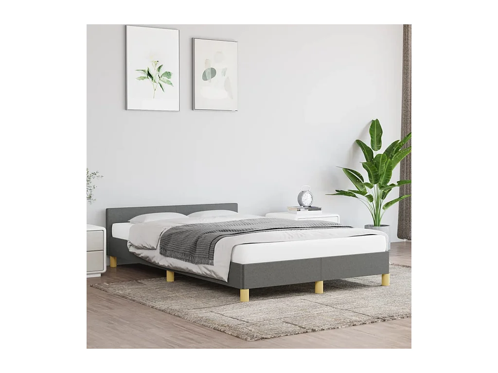 Estructura de cama con cabecero de tela gris oscuro 120x200 cm