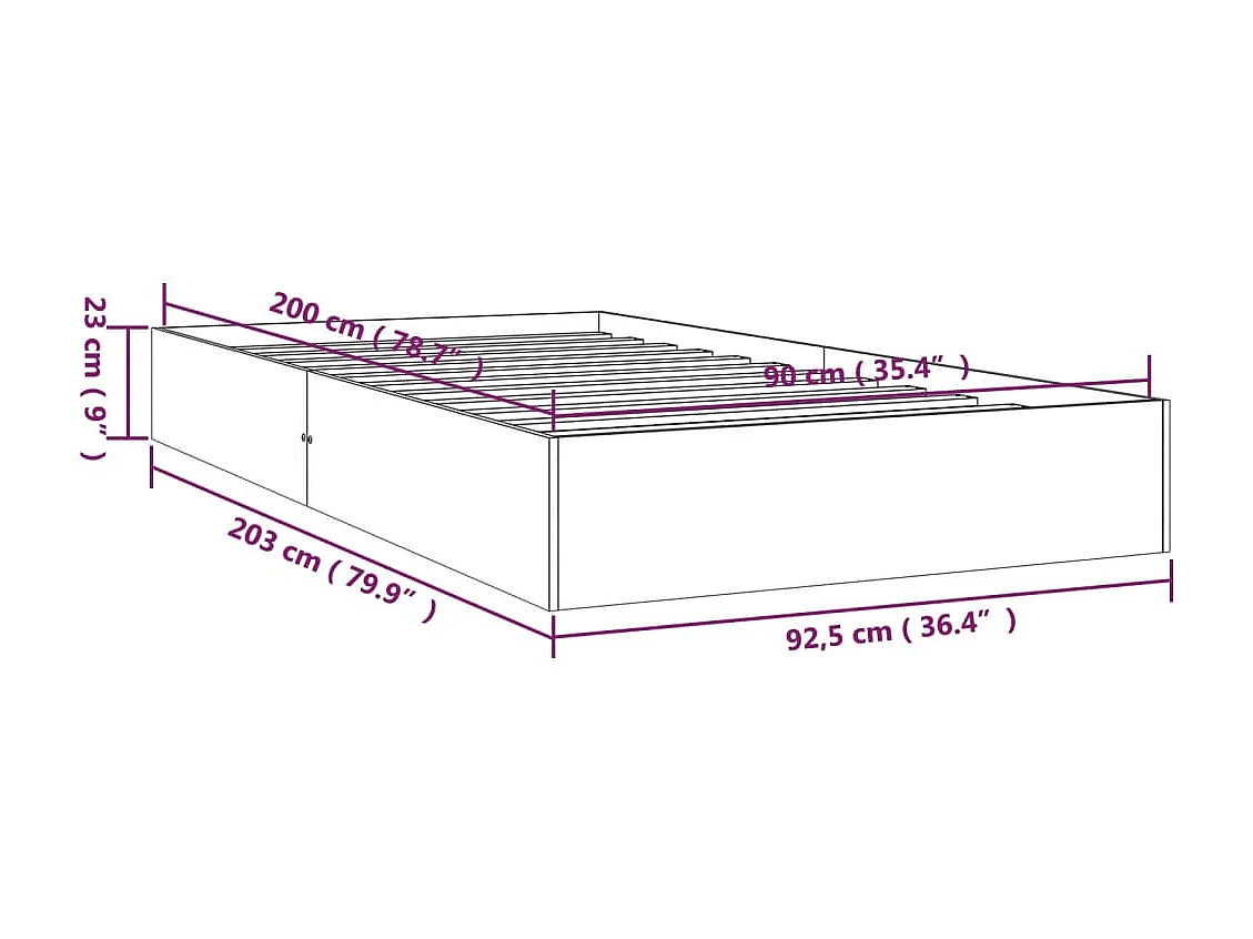 Estrutura de cama 90x200 cm madeira maciça
