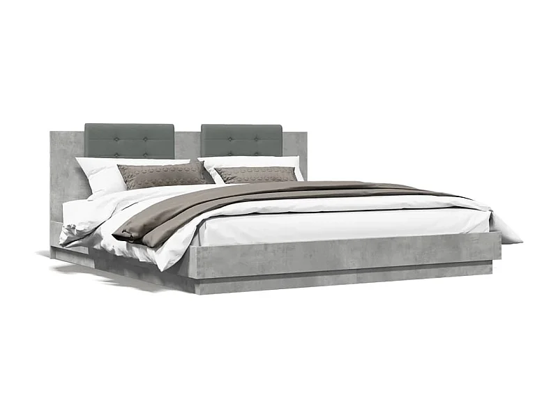 Estrutura cama c/ cabeceira/luzes LED 160x200 cm cinza cimento