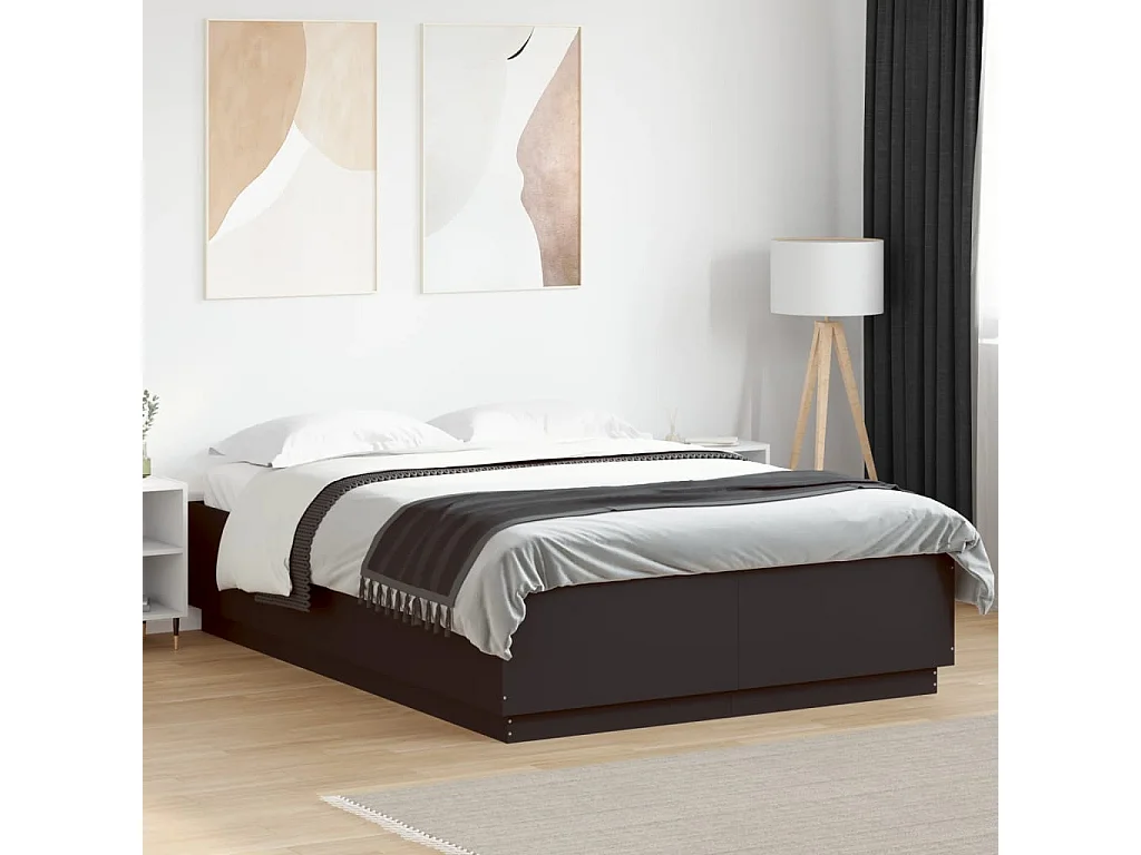 Estructura cama con luces LED madera ingeniería negro 160x200cm