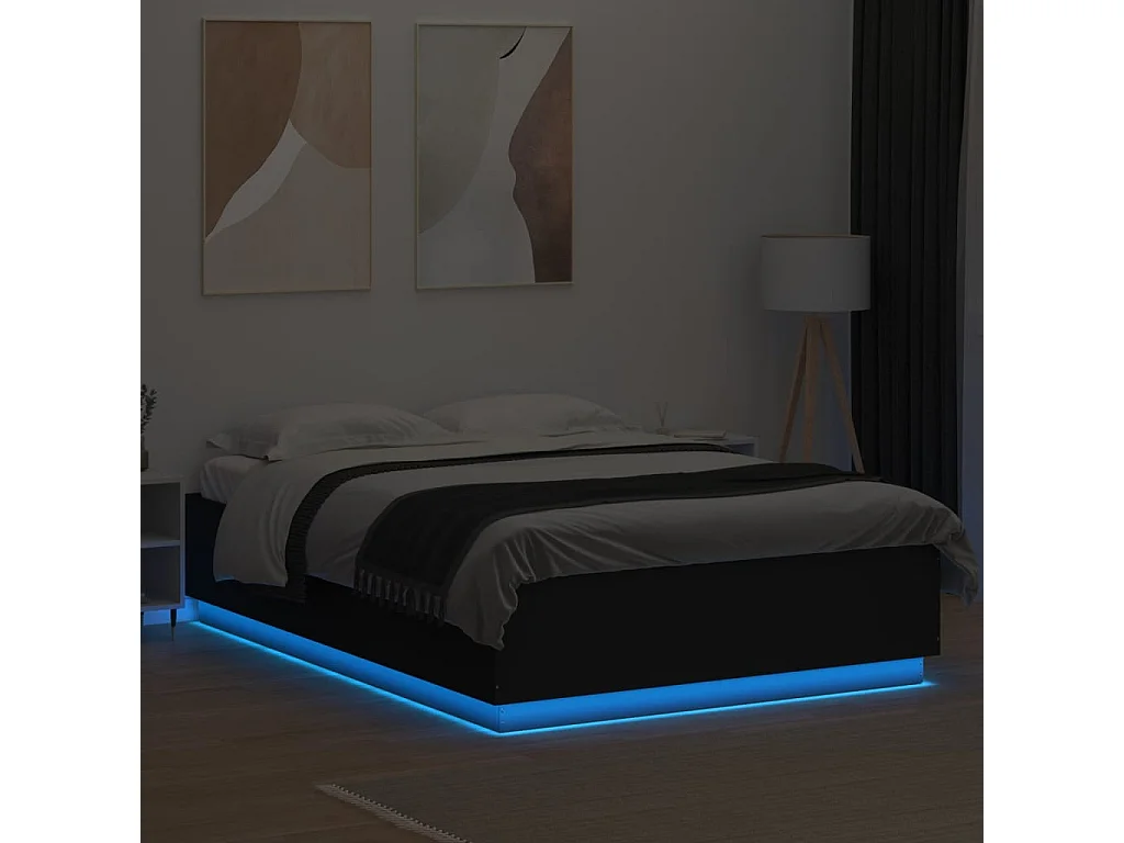 Cadre de lit avec lumières LED noir 160x200cm bois d'ingénierie
