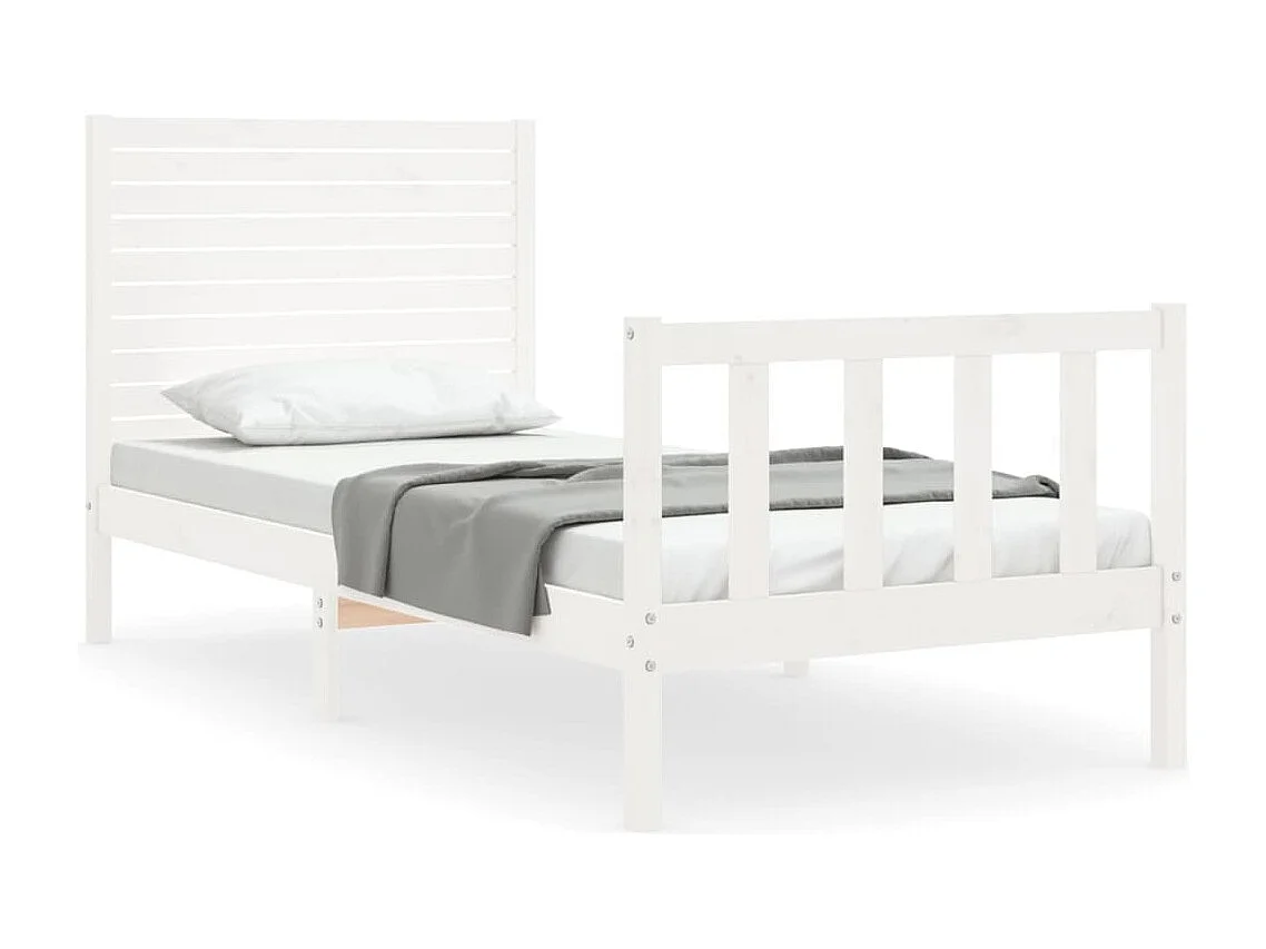 Estructura de cama con cabecero madera maciza blanco