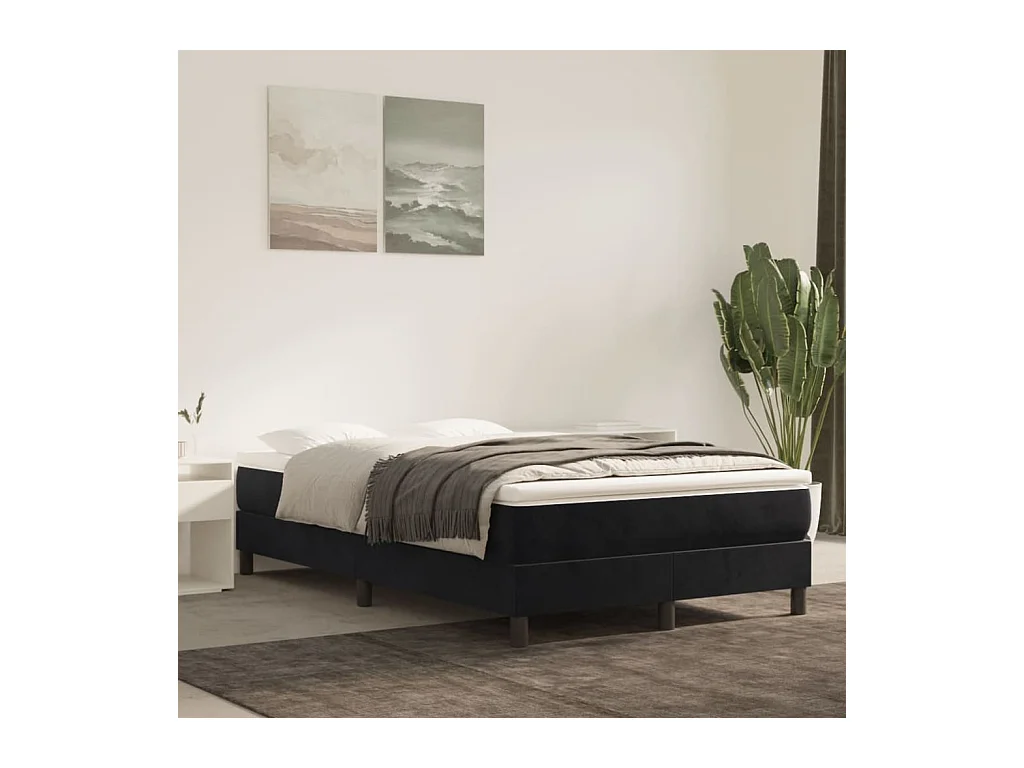 Cama box spring con colchón terciopelo negro 120x200 cm