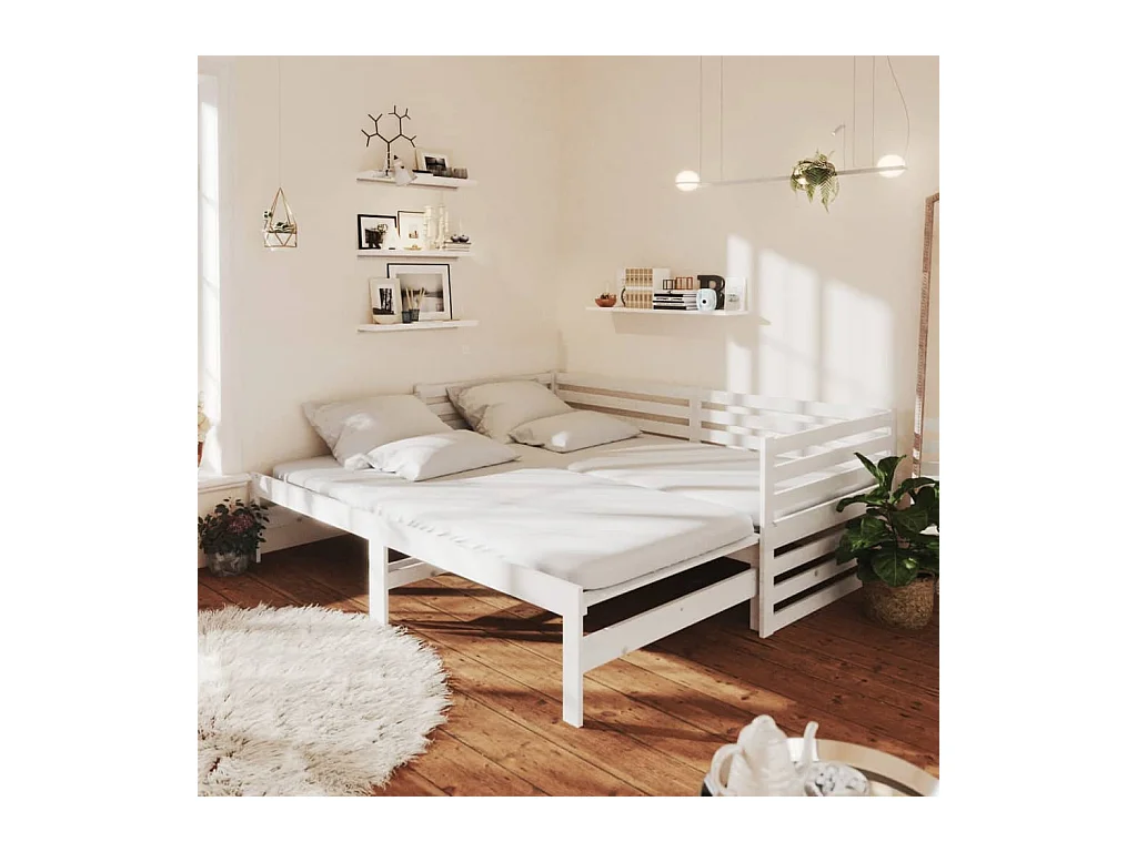 Sofá cama extraíble madera maciza de pino blanco 2x(90x200) cm
