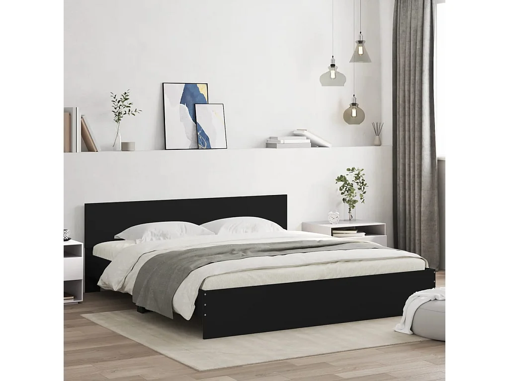 Estrutura cama c/ cabeceira e luzes LED 180x200 cm preto