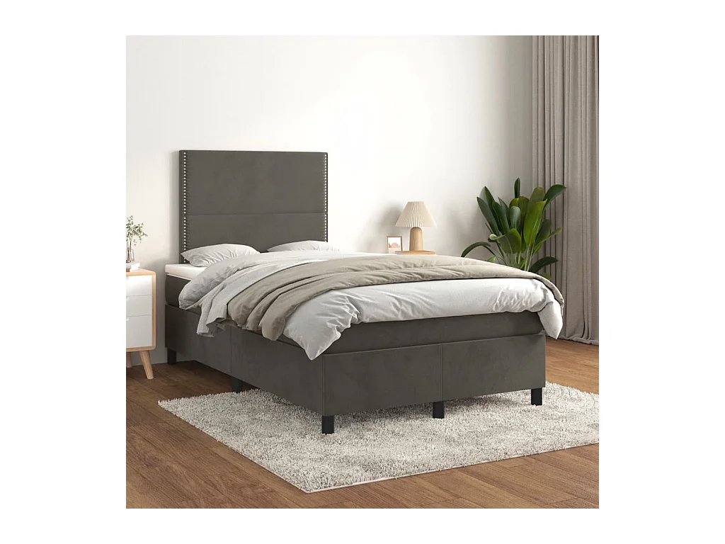 Cama box spring con colchón terciopelo gris oscuro 120x200 cm