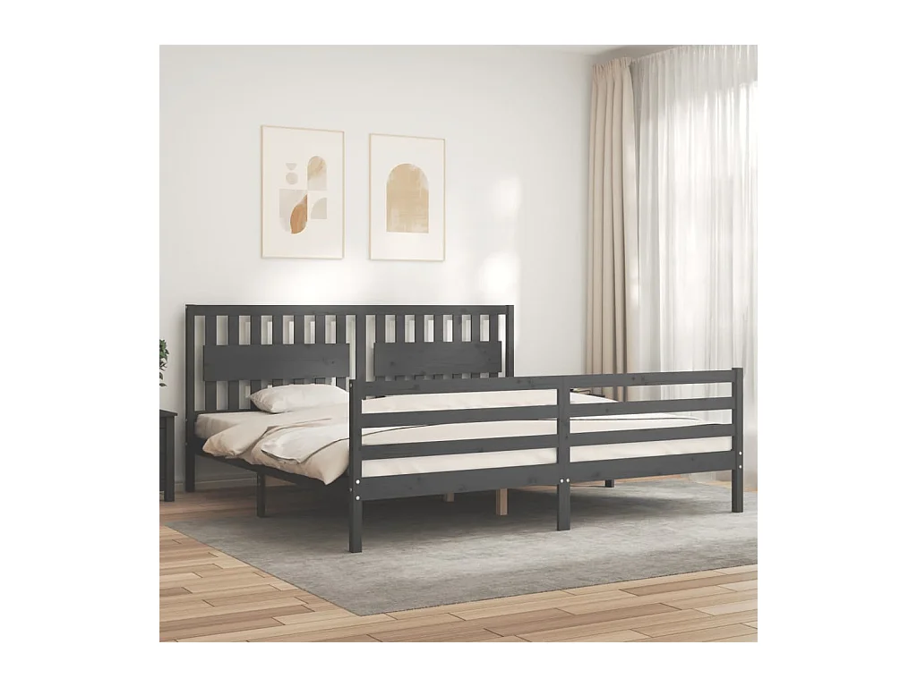 Bedframe met hoofdbord massief hout grijs 200x200 cm