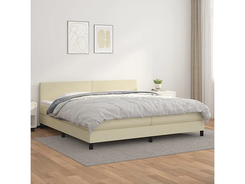 Lit à sommier tapissier avec matelas Crème 200x200cm Similicuir