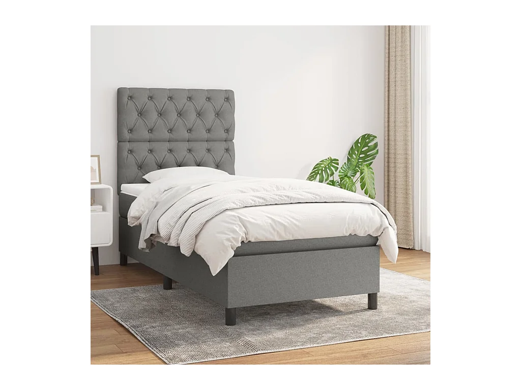 Lit à sommier tapissier avec matelas Gris foncé 80x200 cm Tissu