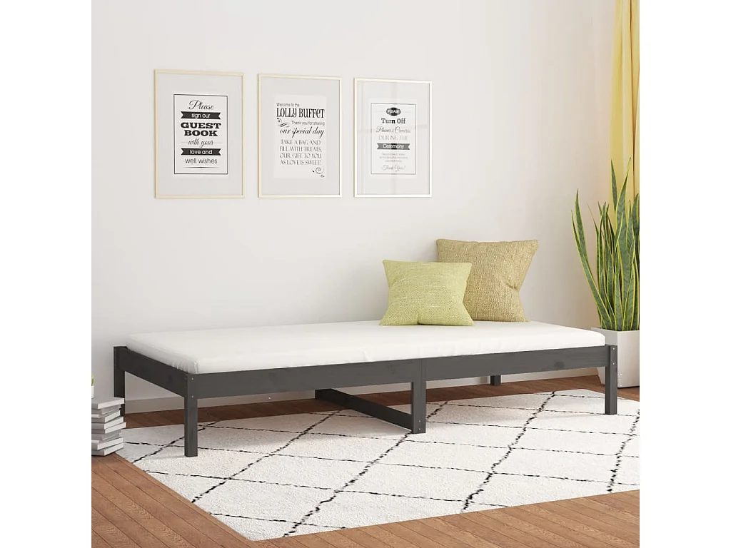 Lit de jour Gris 90x190 cm Simple Bois de pin massif