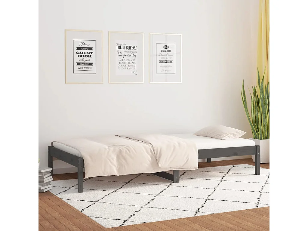 Lit de jour Gris 90x190 cm Simple Bois de pin massif