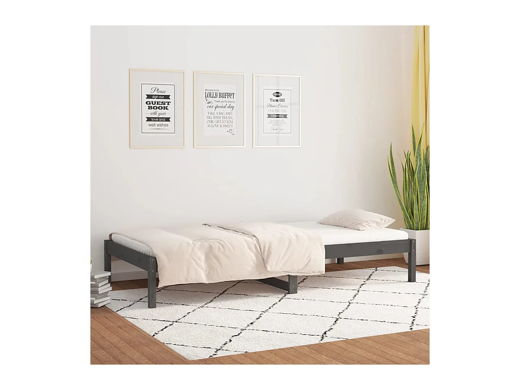 Sofá cama de madera maciza de pino gris 90x190 cm